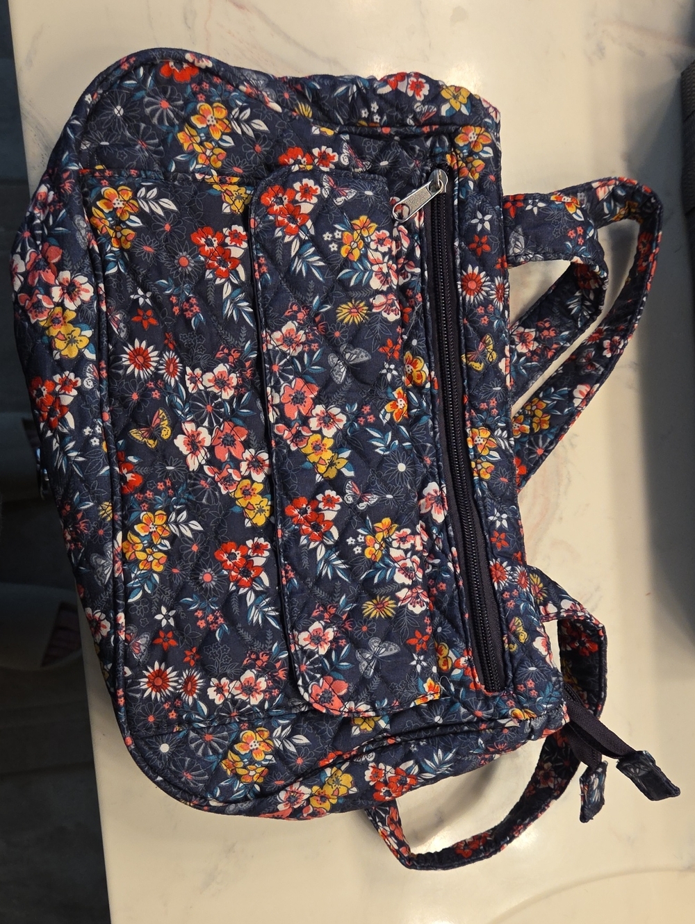 Navy Floral Quilted Travle Bag for Women